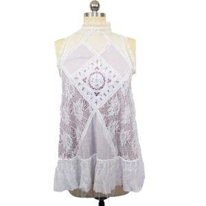 Paradise Cotton Lace Bohemian Tunic Top Size M